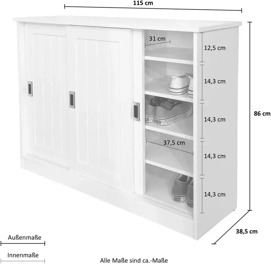 Home affaire Schoenenkast Nekso gemaakt van mdf 3 schuifdeuren breedte 118 cm fsc -gecertificeerd - Foto 4