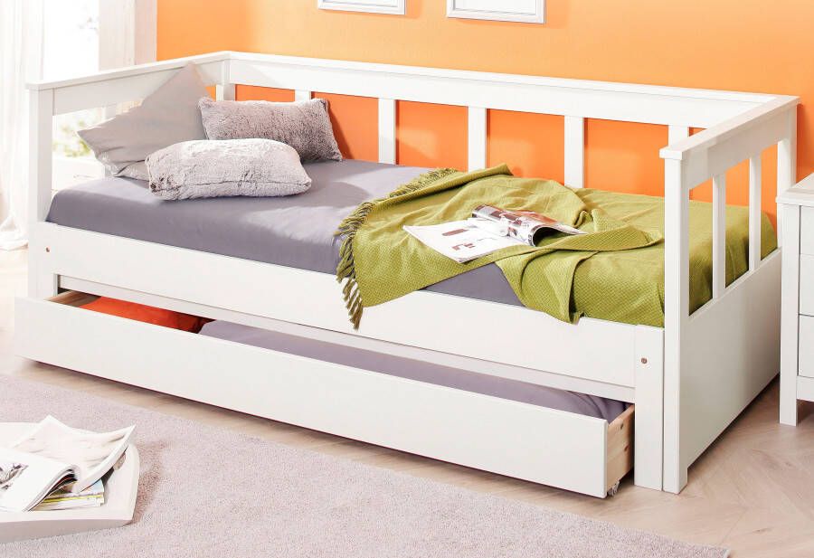 Home affaire Slaapbank "AIRA" Kinderbett Gästebett Skandi- Design Schublade optional Logeerbed met uitschuifbaar tweede ligoppervlak gecertificeerd massief hout