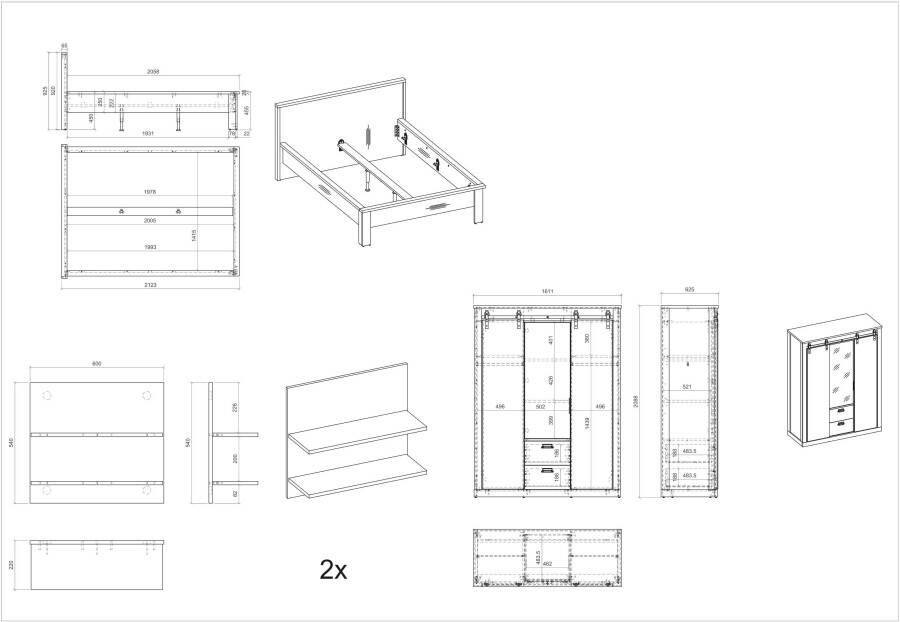 Home affaire Slaapkamerserie Sherwood Ligoppervlak 140 x 200 cm kast 3-deurs 161 cm breed (4-delig) - Foto 10