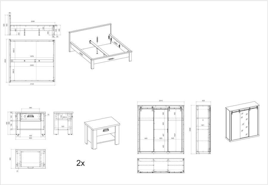 Home affaire Slaapkamerserie Sherwood Ligoppervlak 180 x 200 cm kast 3-deurs 201 cm breed (4-delig) - Foto 9