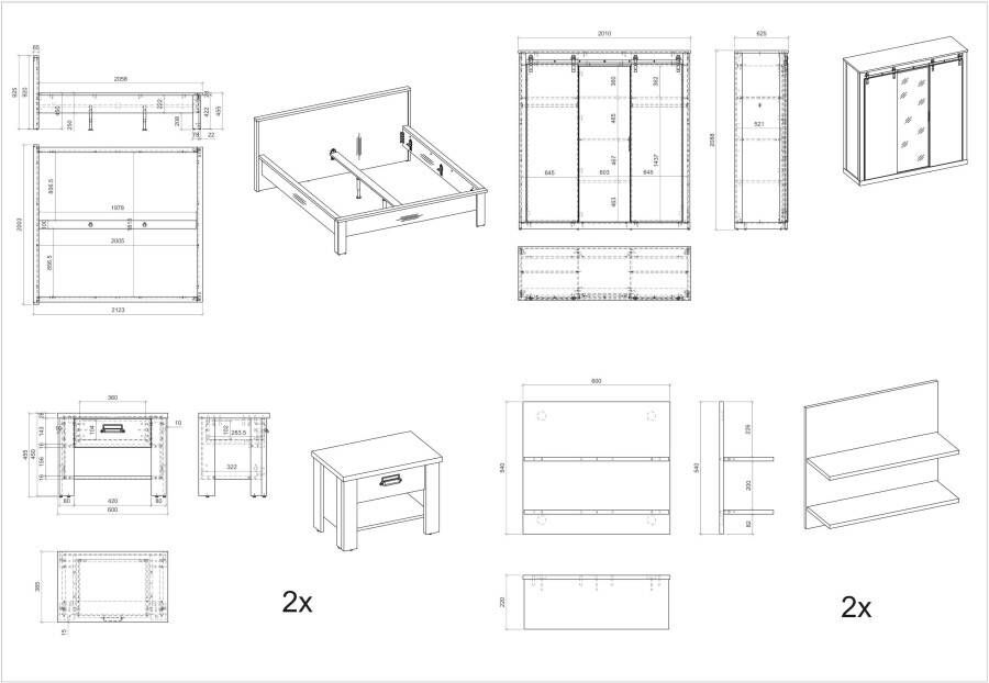 Home affaire Slaapkamerserie Sherwood Ligoppervlak 180 x 200 cm kast 3-deurs 201 cm breed (6-delig) - Foto 11