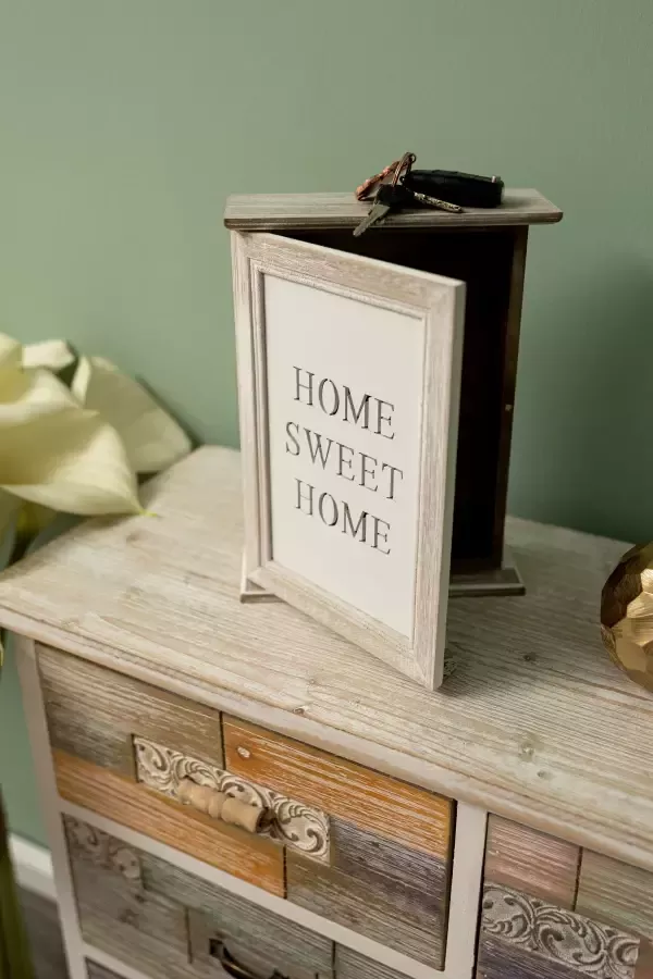 Home affaire Sleutelkastje Home Sweet home wit met 6 haken & opschrift shabby look - Foto 2