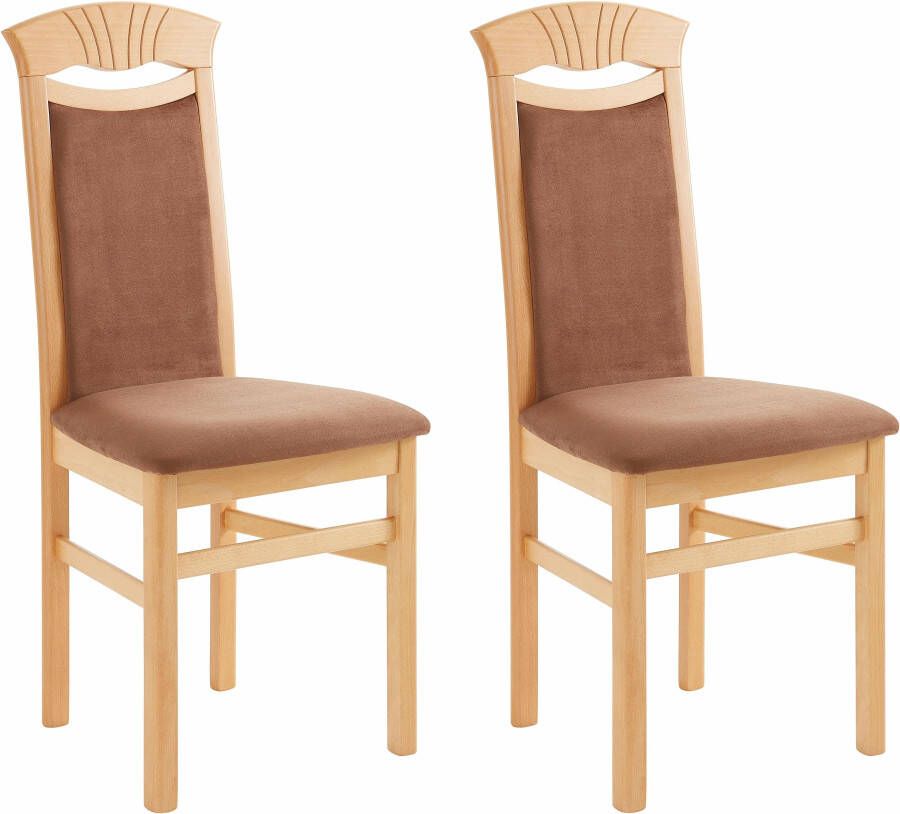 Home affaire Eetkamerstoel Franz slijtvast microvezel onderstel beuken naturel of wit houten stoel (set 2 stuks)