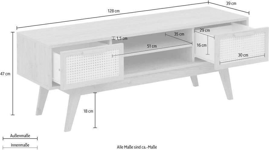 Home affaire Tv-meubel Bridget 2 laden 1 verstelbare plank breedte 128 cm hoogte 47 cm - Foto 7