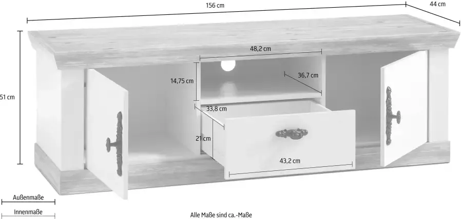 Home affaire Tv-meubel Florence in romantische rustieke stijl tv-tafel breedte 156 cm - Foto 5