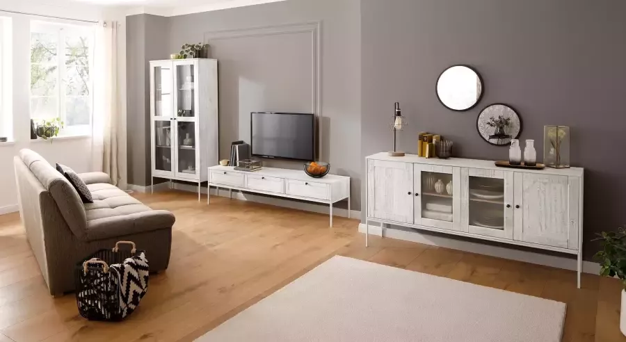 Home affaire Tv-meubel Freya met 3 kleppen metalen handgrepen van massief hout breedte 175 cm - Foto 5