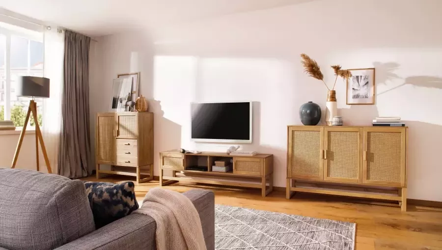 Home affaire Tv-meubel Rotan vlechtwerk op de deurfronten van massief hout twee kleurvarianten - Foto 2