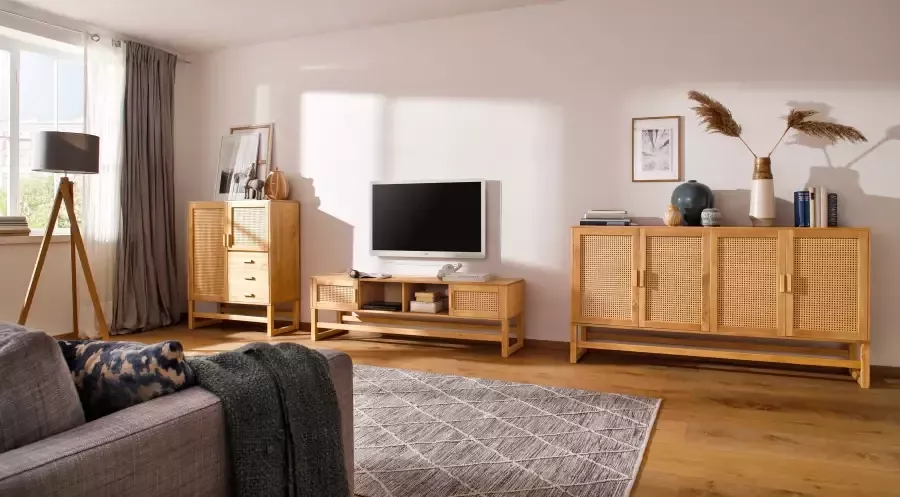 Home affaire Tv-meubel Rotan vlechtwerk op de deurfronten van massief hout twee kleurvarianten - Foto 3