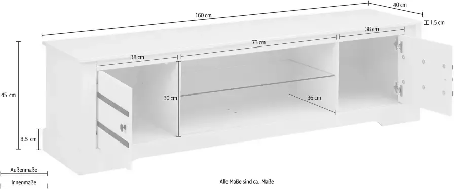 Home affaire Tv-meubel Loki van massief grenenhout met een vast glasplateau breedte 160 cm - Foto 5