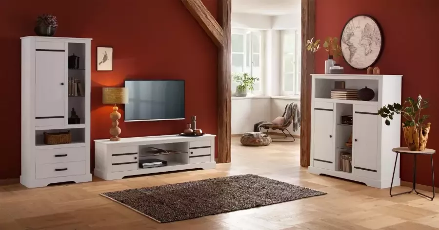 Home affaire Tv-meubel Loki van massief grenenhout met een vast glasplateau breedte 160 cm - Foto 4