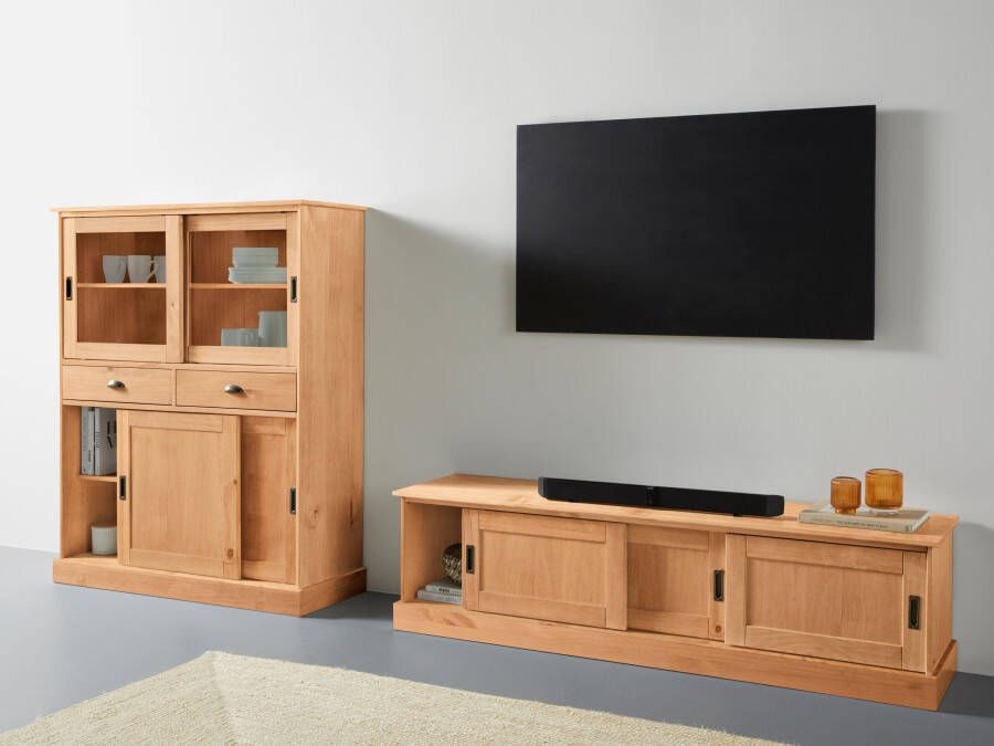 Home affaire Tv-meubel Schröder met 3 schuifdeuren gemaakt van massief grenen - Foto 2