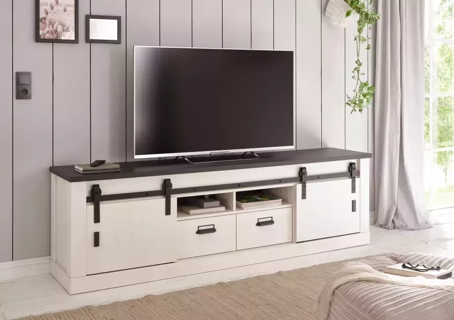 Home affaire Tv-meubel Sherwood modern houtdecor met schuurdeurbeslag van metaal breedte 201 cm - Foto 3