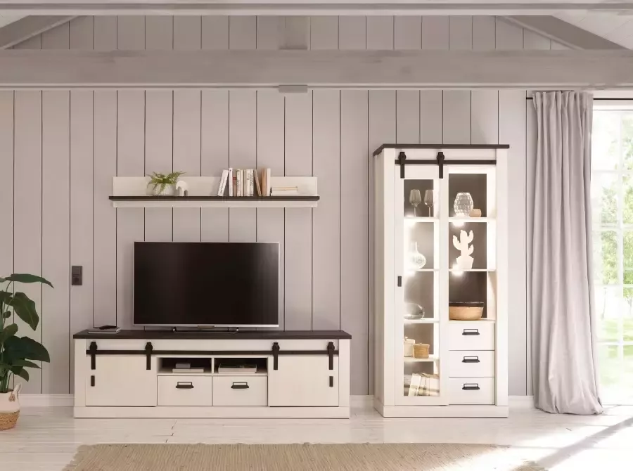 Home affaire Tv-meubel Sherwood modern houtdecor met schuurdeurbeslag van metaal breedte 201 cm - Foto 2