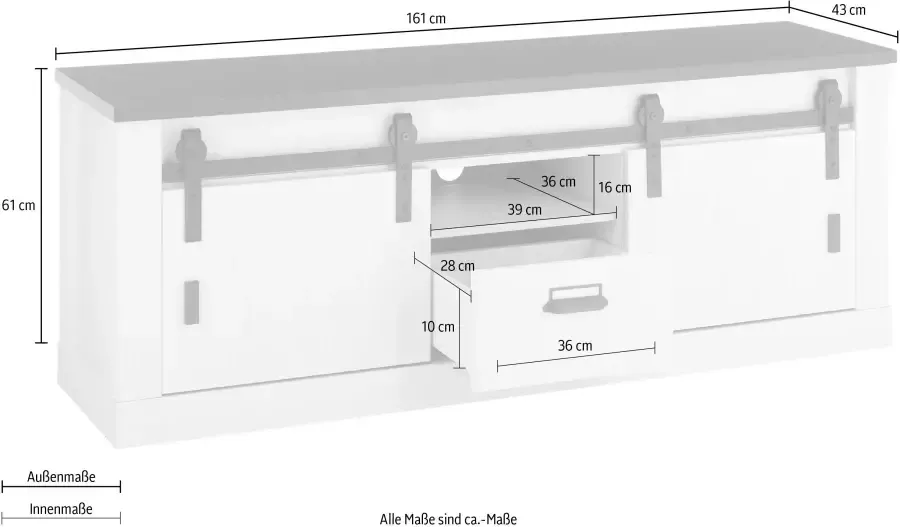 Home affaire Tv-meubel Sherwood Houtdecor met schuurdeurbeslag en apothekersgreep breedte 162 cm - Foto 4