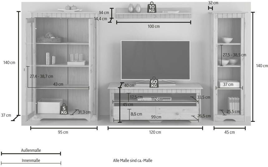 Home affaire Wandmeubel Poehl van massief grenen met decoratief freeswerk (set 4-delig) - Foto 4