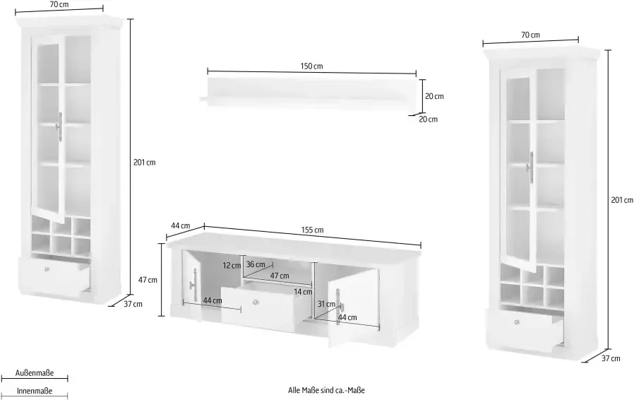 Home affaire Wandmeubel Ravenna in romantische landelijke stijl grepen van metaal soft-closefunctie (4-delig) - Foto 11