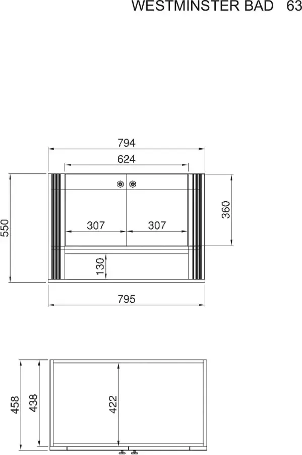Home affaire Wastafelonderkast WESTMINSTER wastafelonderkast incl. wastafel metalen handgrepen (1 stuk) - Foto 8