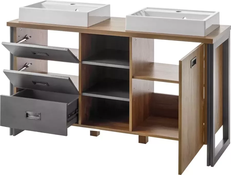 Home affaire Wastafelonderkast Detroit onderkast met apothekershandgreep badkamerkast industriële stijl - Foto 3