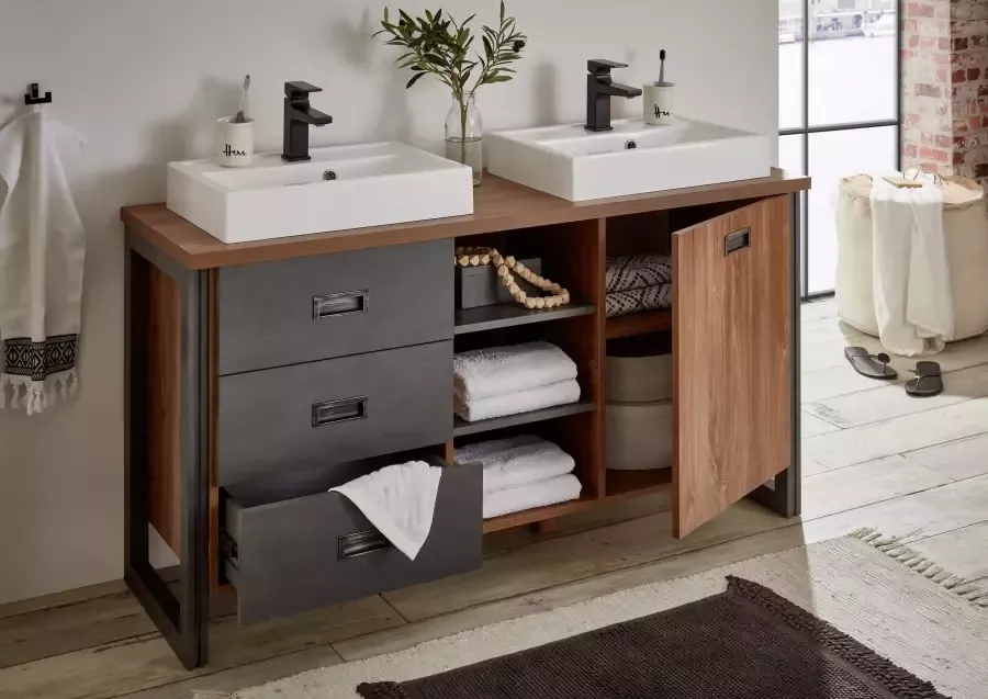 Home affaire Wastafelonderkast Detroit onderkast met apothekershandgreep badkamerkast industriële stijl - Foto 4