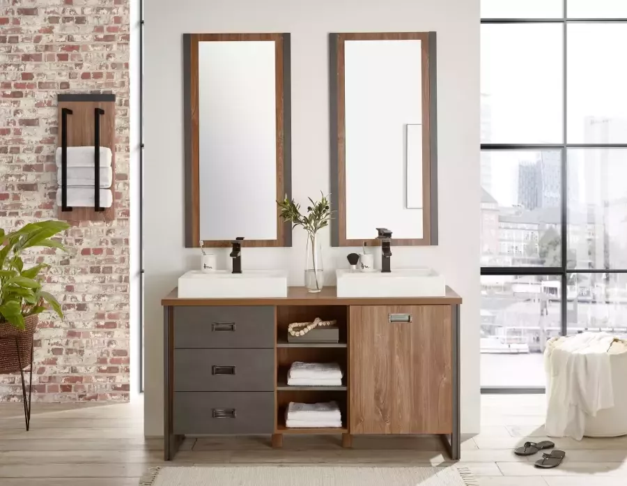 Home affaire Wastafelonderkast Detroit onderkast met apothekershandgreep badkamerkast industriële stijl - Foto 2