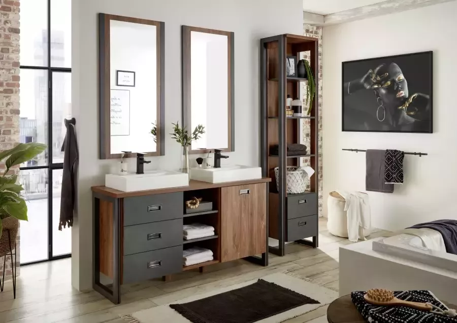 Home affaire Wastafelonderkast Detroit onderkast met apothekershandgreep badkamerkast industriële stijl - Foto 5