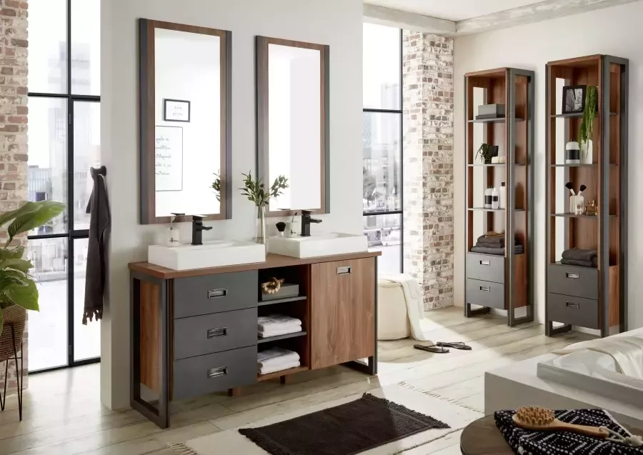 Home affaire Wastafelonderkast Detroit onderkast met apothekershandgreep badkamerkast industriële stijl - Foto 6