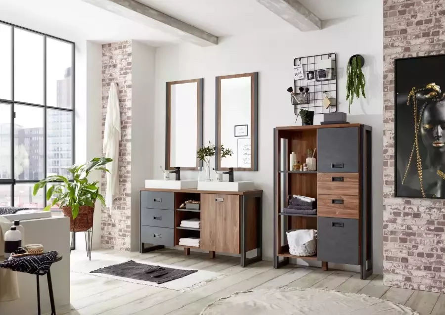 Home affaire Wastafelonderkast Detroit onderkast met apothekershandgreep badkamerkast industriële stijl - Foto 7