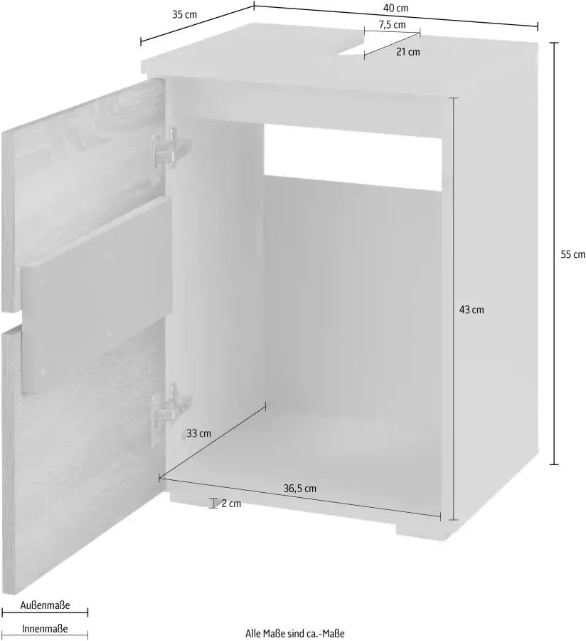Home affaire Wastafelonderkast Wisla Sifonuitsparing deur push-to-openfunctie breedte 40 cm hoogte 55 cm - Foto 2
