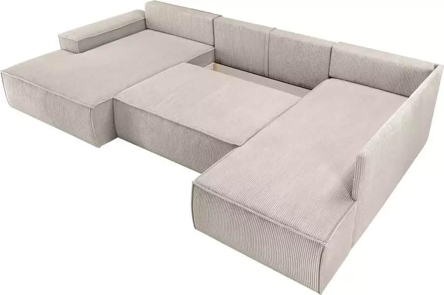 Home affaire Zithoek SHERWOOD XXL 329 cm U-Form Schlafsofa(ligoppervlak 194x139 cm) met bedkist ribfluweel vintage fluweel velour - Foto 5