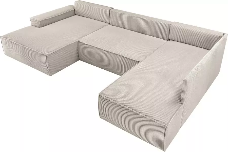 Home affaire Zithoek SHERWOOD XXL 329 cm U-Form Schlafsofa(ligoppervlak 194x139 cm) met bedkist ribfluweel vintage fluweel velour - Foto 6