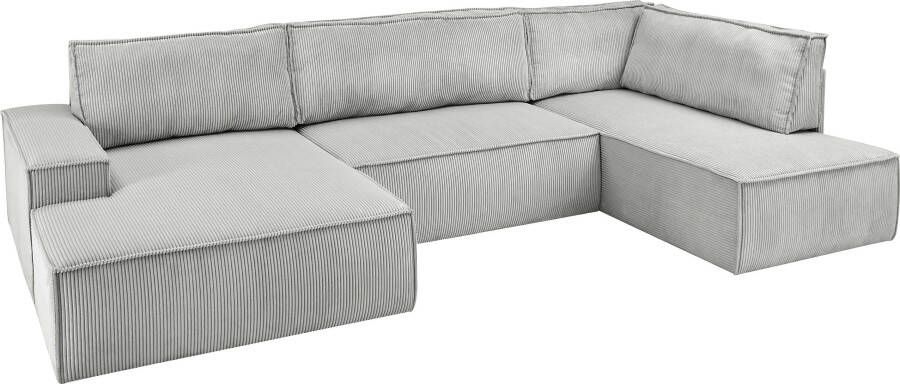 Home affaire Zithoek SHERWOOD XXL 329 cm U-Form Schlafsofa(ligoppervlak 194x139 cm) met bedkist ribfluweel vintage fluweel velour - Foto 12