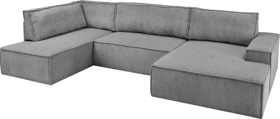 Home affaire Zithoek SHERWOOD XXL 329 cm U-Form Schlafsofa(ligoppervlak 194x139 cm) met bedkist ribfluweel vintage fluweel velour - Foto 11