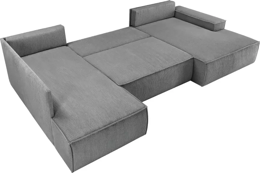 Home affaire Zithoek SHERWOOD XXL 329 cm U-Form Schlafsofa(ligoppervlak 194x139 cm) met bedkist ribfluweel vintage fluweel velour - Foto 4