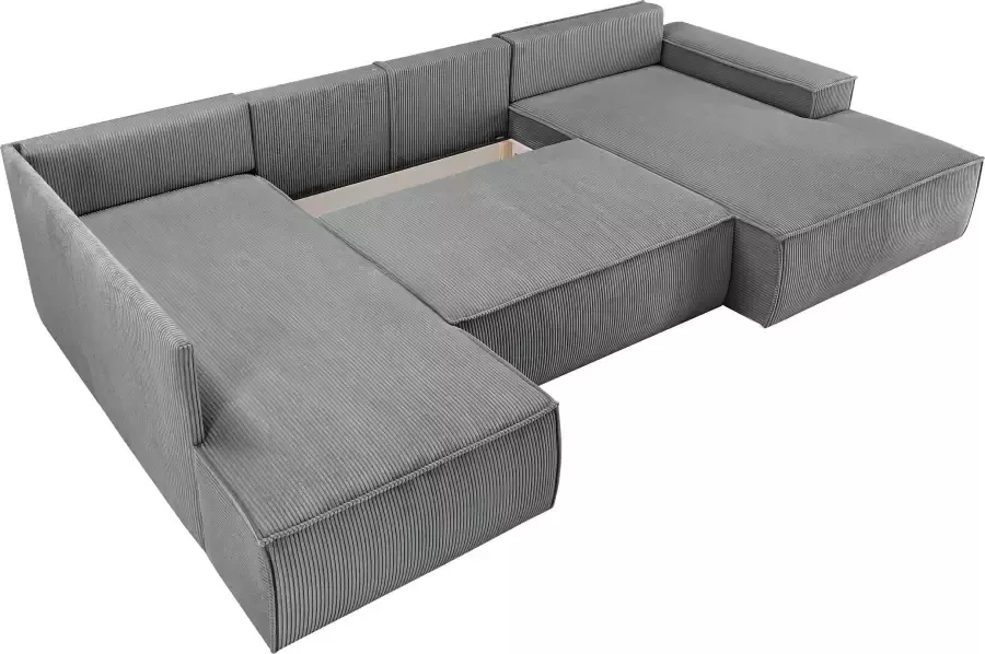 Home affaire Zithoek SHERWOOD XXL 329 cm U-Form Schlafsofa(ligoppervlak 194x139 cm) met bedkist ribfluweel vintage fluweel velour - Foto 5