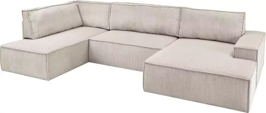 Home affaire Zithoek SHERWOOD XXL 329 cm U-Form Schlafsofa(ligoppervlak 194x139 cm) met bedkist ribfluweel vintage fluweel velour - Foto 13