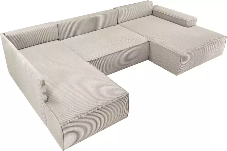 Home affaire Zithoek SHERWOOD XXL 329 cm U-Form Schlafsofa(ligoppervlak 194x139 cm) met bedkist ribfluweel vintage fluweel velour - Foto 6