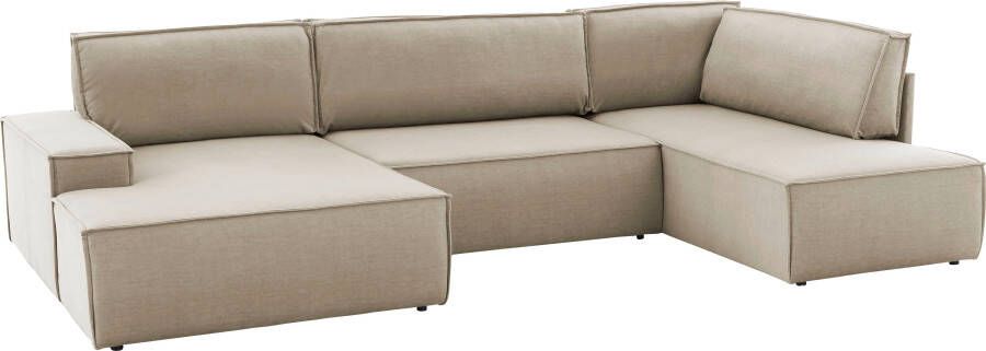 Home affaire Zithoek SHERWOOD XXL 329 cm U-Form Schlafsofa(ligoppervlak 194x139 cm) met bedkist ribfluweel vintage fluweel velour - Foto 10