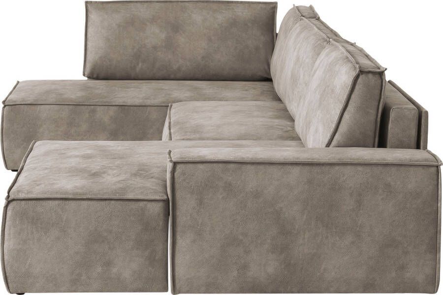 Home affaire Zithoek SHERWOOD XXL 329 cm U-Form Schlafsofa(ligoppervlak 194x139 cm) met bedkist ribfluweel vintage fluweel velour - Foto 6