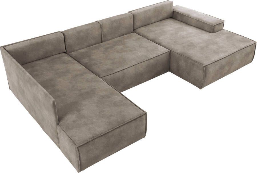 Home affaire Zithoek SHERWOOD XXL 329 cm U-Form Schlafsofa(ligoppervlak 194x139 cm) met bedkist ribfluweel vintage fluweel velour - Foto 4