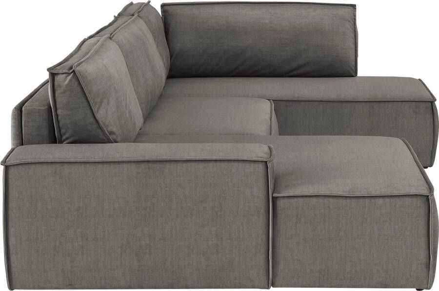 Home affaire Zithoek SHERWOOD XXL 329 cm U-Form Schlafsofa(ligoppervlak 194x139 cm) met bedkist ribfluweel vintage fluweel velour - Foto 6