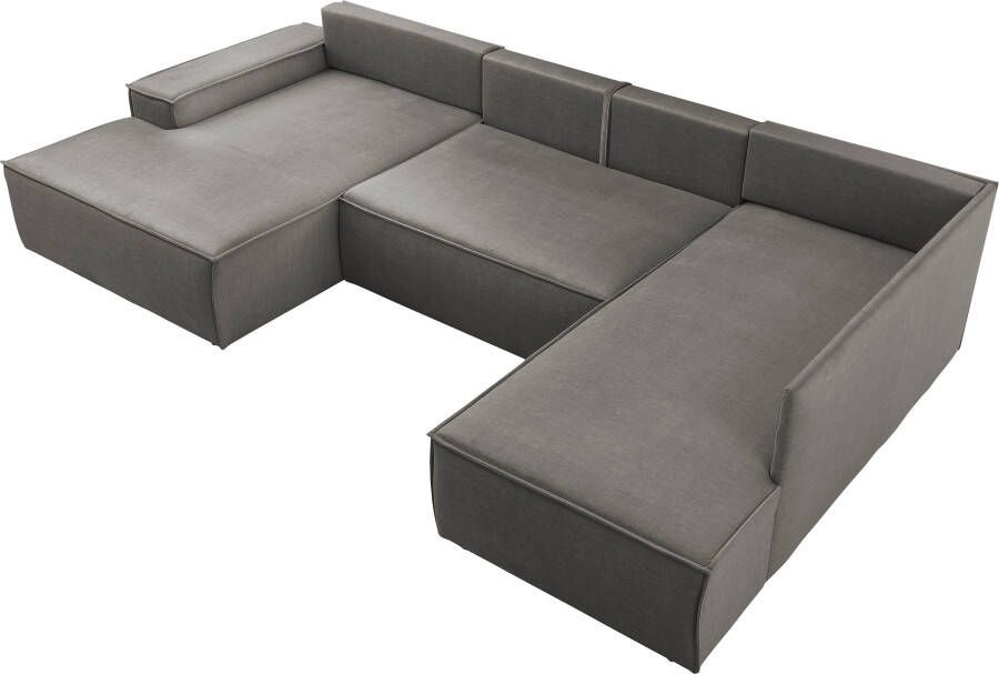 Home affaire Zithoek SHERWOOD XXL 329 cm U-Form Schlafsofa(ligoppervlak 194x139 cm) met bedkist ribfluweel vintage fluweel velour - Foto 4