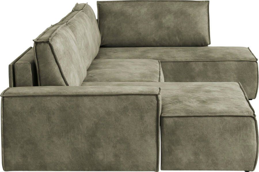 Home affaire Zithoek SHERWOOD XXL 329 cm U-Form Schlafsofa(ligoppervlak 194x139 cm) met bedkist ribfluweel vintage fluweel velour - Foto 6