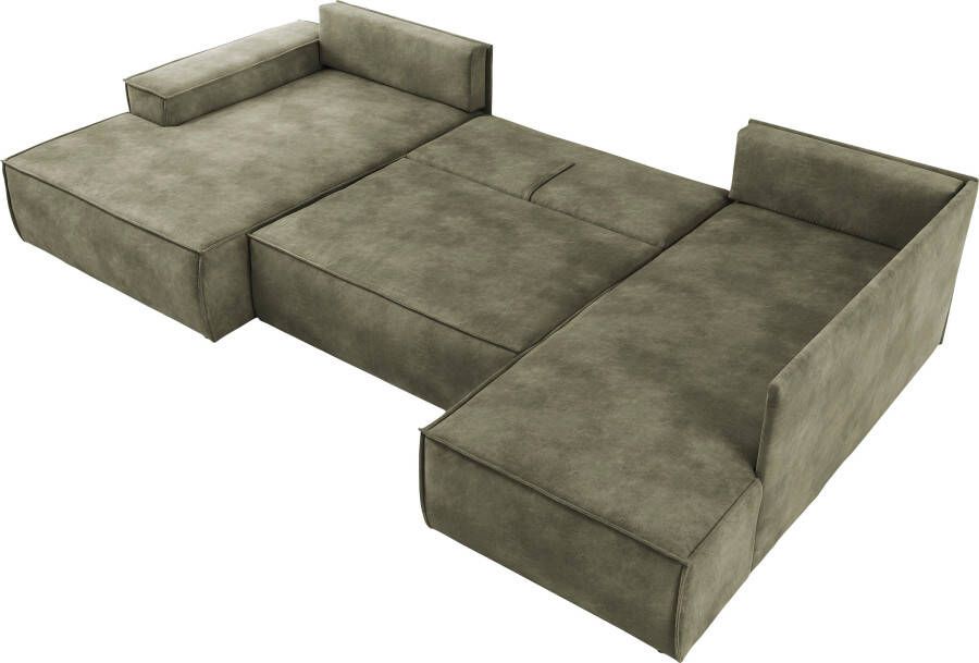 Home affaire Zithoek SHERWOOD XXL 329 cm U-Form Schlafsofa(ligoppervlak 194x139 cm) met bedkist ribfluweel vintage fluweel velour - Foto 3