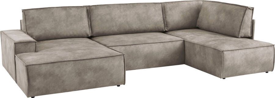 Home affaire Zithoek SHERWOOD XXL 329 cm U-Form Schlafsofa(ligoppervlak 194x139 cm) met bedkist ribfluweel vintage fluweel velour - Foto 9