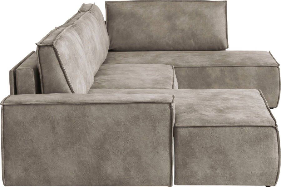 Home affaire Zithoek SHERWOOD XXL 329 cm U-Form Schlafsofa(ligoppervlak 194x139 cm) met bedkist ribfluweel vintage fluweel velour - Foto 5