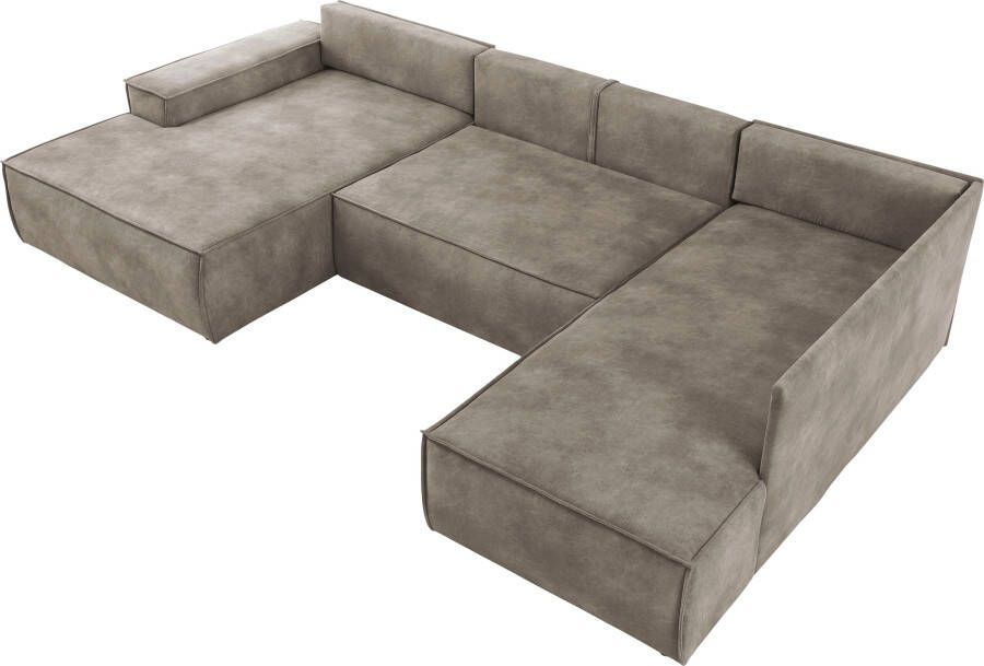 Home affaire Zithoek SHERWOOD XXL 329 cm U-Form Schlafsofa(ligoppervlak 194x139 cm) met bedkist ribfluweel vintage fluweel velour - Foto 3