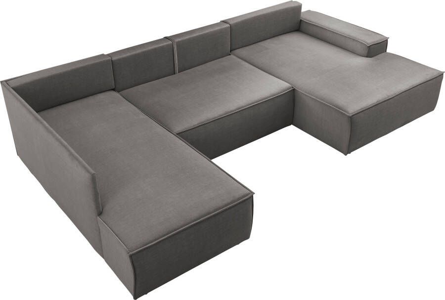 Home affaire Zithoek SHERWOOD XXL 329 cm U-Form Schlafsofa(ligoppervlak 194x139 cm) met bedkist ribfluweel vintage fluweel velour - Foto 4