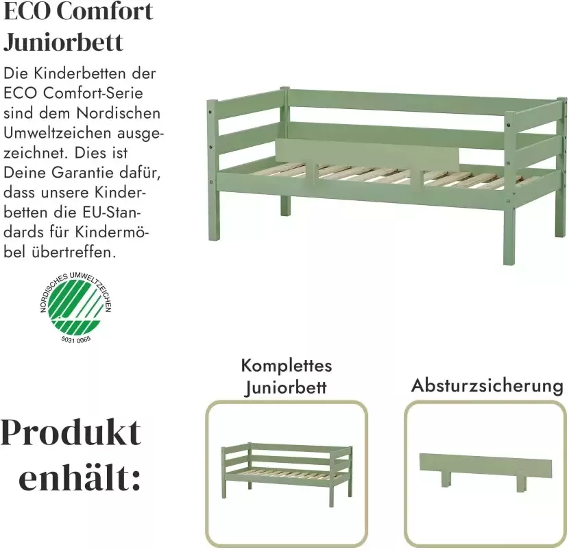 Hoppekids 1-persoonsledikant ECO Comfort met rolbodem in 8 kleuren naar keuze met matras en valbeveiliging (set) - Foto 1