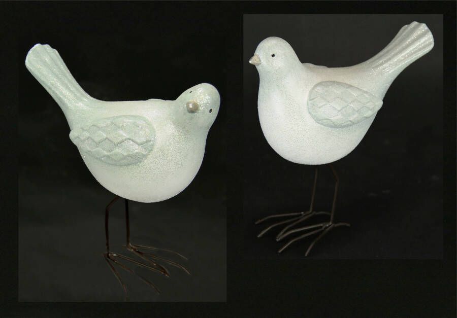 I.GE.A. Kerstfiguur Vogel aus Terrakotta mit Glitzer 2er Set weiß Höhe ca. 18 cm (set 2 stuks) - Foto 1