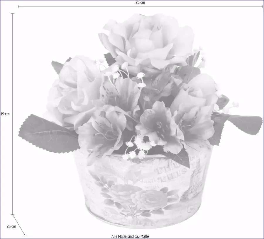 I.GE.A. Kunstplant Bloemstuk rozen in zinken potje (1 stuk) - Foto 1